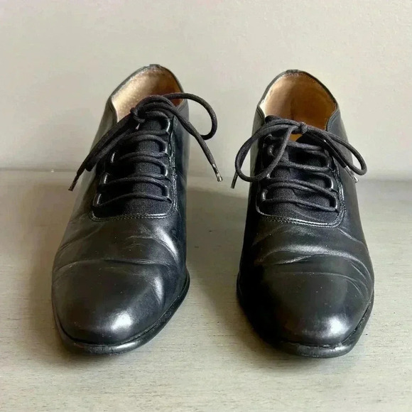 Jennifer Moore Leather Pointed Toe Lace Up Black Block Heels Women Size 9 Brazil - Picture 4 of 14